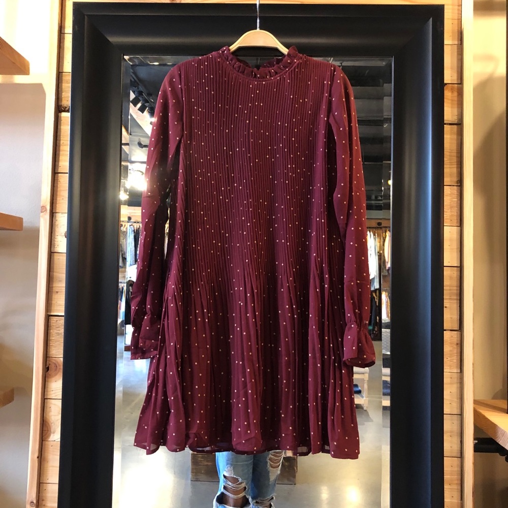 Maroon dress with poka dots
